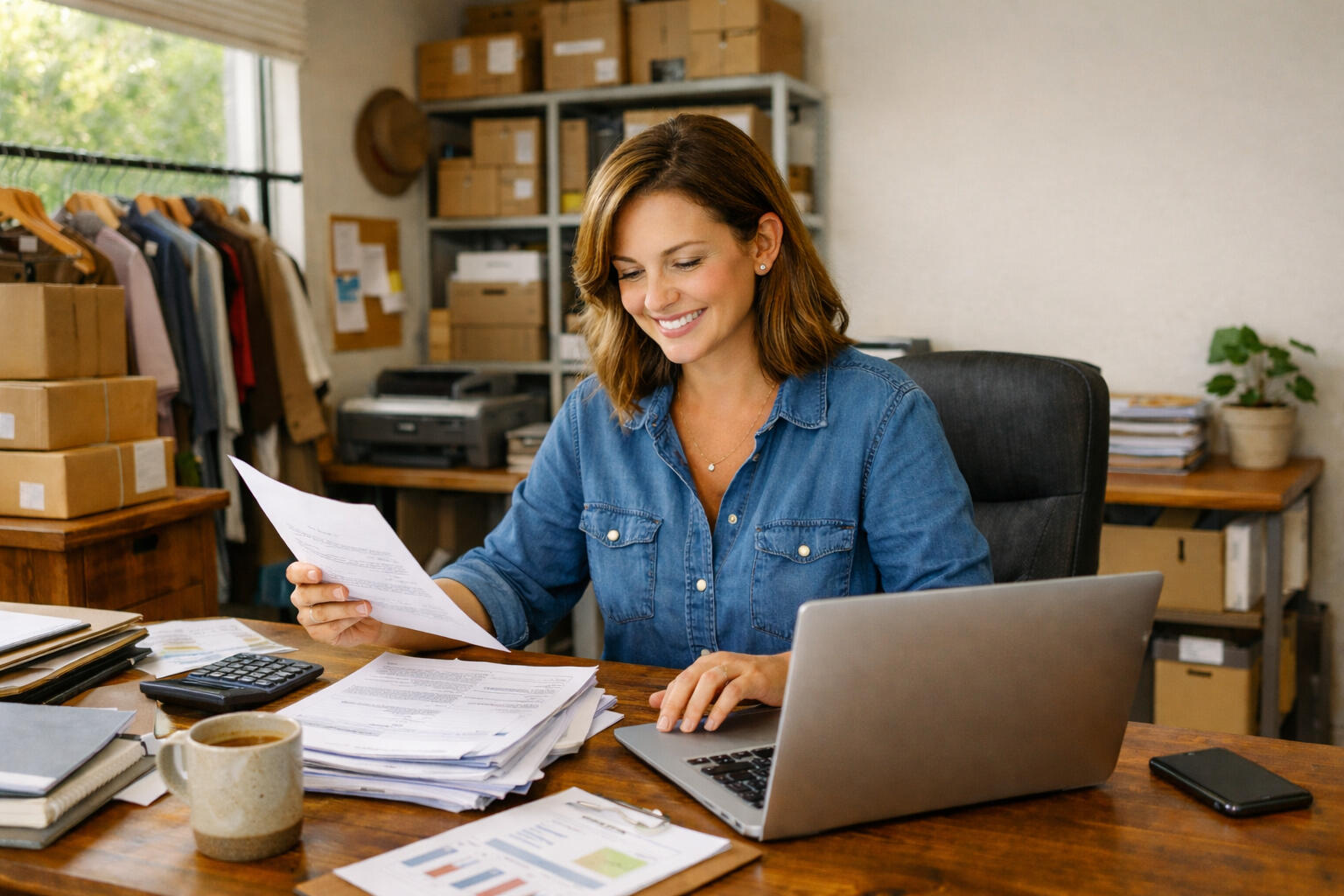 SmallBiz Super Check – Super Audit on Laptop Australian small business owner reviewing super guarantee self‑audit worksheets on a laptop in their office.